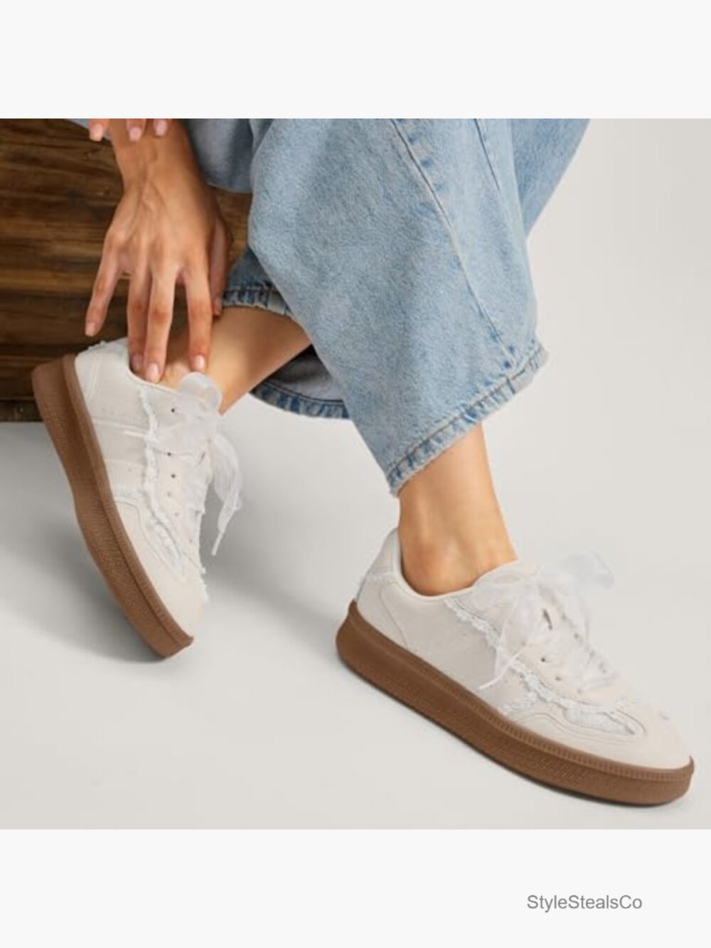 Lace Detail Fashion Sneakers with Retro Gum Sole - Picture 2 of 7